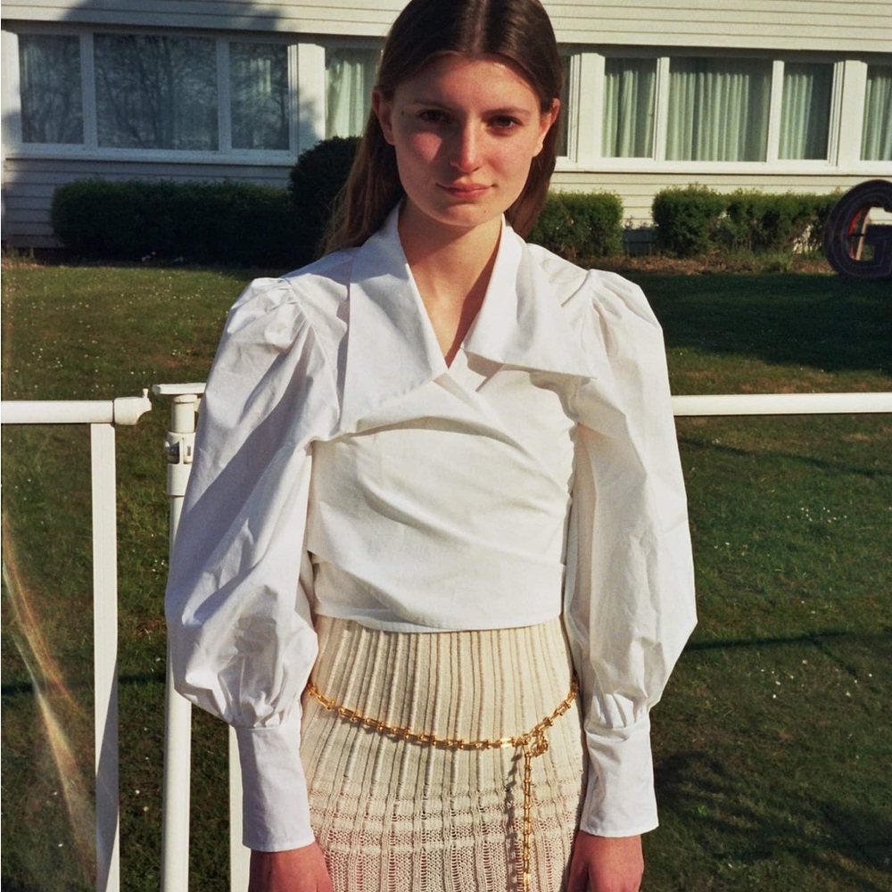 MAISON CLEO JULIE White Puff Sleeve Blouse